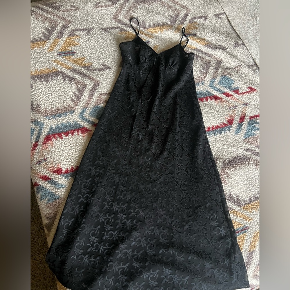 Halston Heritage Vintage black sheer lace slip dress strap v neck nightie maxi